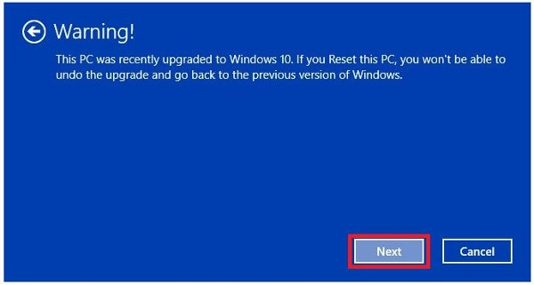 reset windows 10