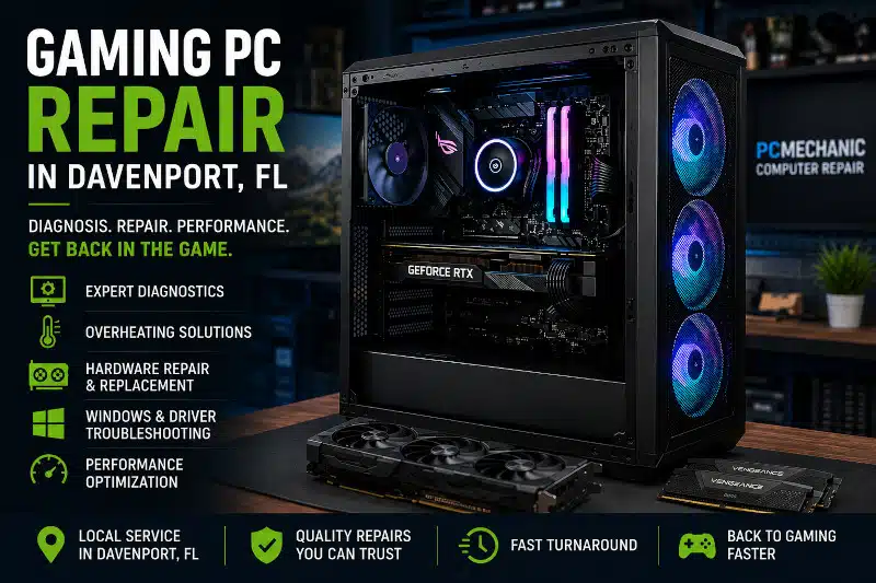 Gaming PC repair in Davenport FL for diagnostics, hardware problems, overheating and performance issues
