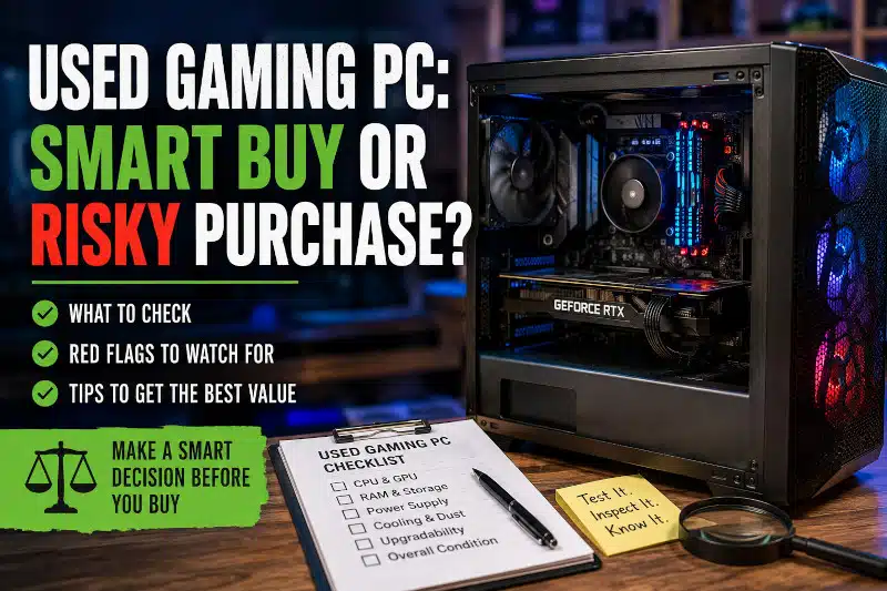 Used Gaming PC buying guide showing components, condition, cooling, power supply, and upgradeability checks