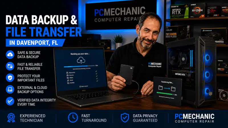 Data backup and file transfer service in Davenport FL for transferring important files to a new computer or external storage