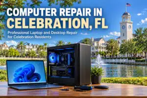 Laptop and desktop computer representing computer repair in Celebration FL