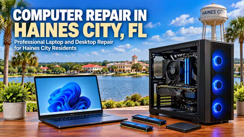 Laptop and desktop computer representing computer repair services for Haines City FL residents