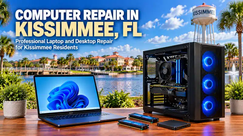 Laptop and desktop computer representing computer repair services for Kissimmee FL residents