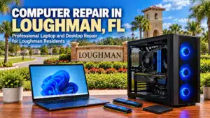 Laptop and desktop computer representing computer repair in Loughman FL