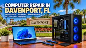 Laptop and desktop computer representing computer repair in Davenport FL